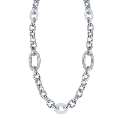 Statement necklace by Lauren G Adams, silver chain with pavé circles and white ceramic rings on Tampa Home & Garden Store