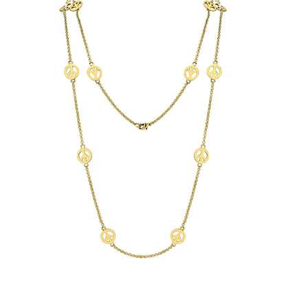 Peace Necklace by Lauren G Adams, long gold tone chain with repeating peace sign charms on Tampa Home & Garden Store