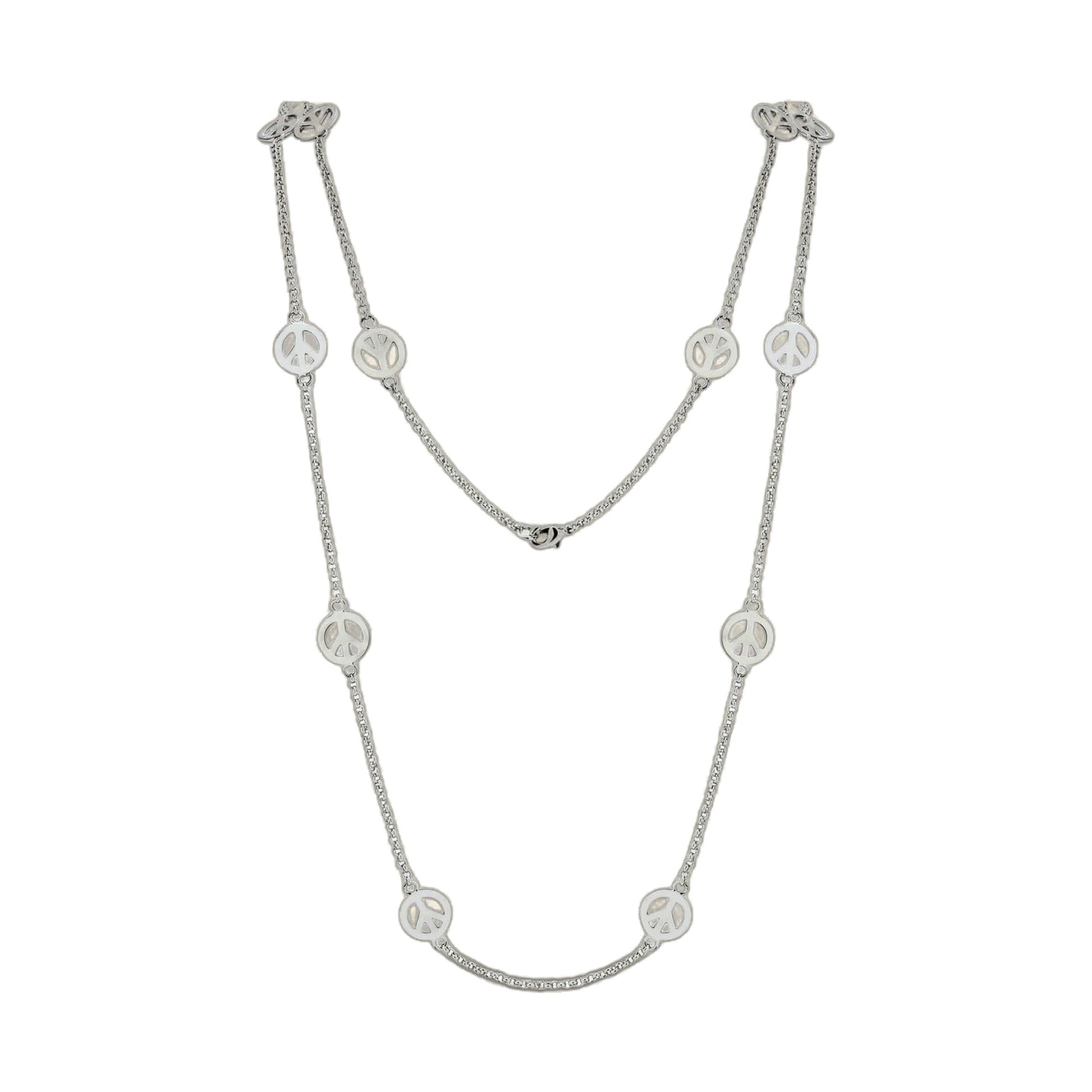 Peace Necklace by Lauren G Adams, long silver-tone layered necklace with peace sign discs on Tampa Home & Garden Store