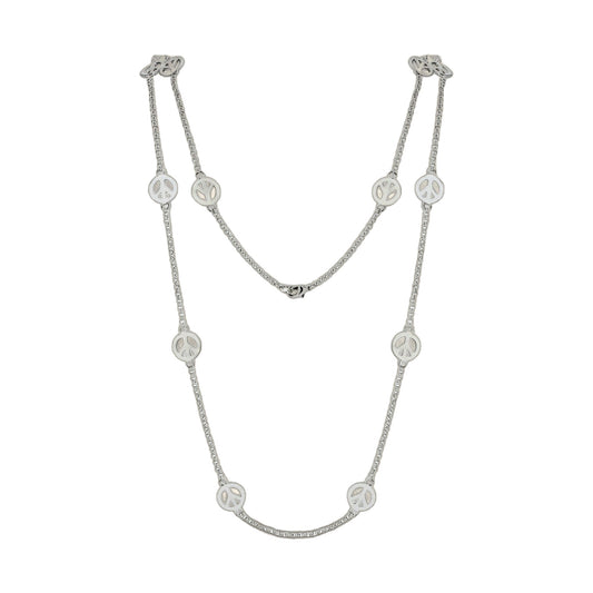 Peace Necklace by Lauren G Adams, long silver-tone layered necklace with peace sign discs on Tampa Home & Garden Store