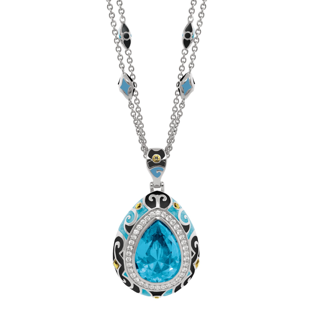 Elegant Drops Pendant Necklace blue teardrop gem with halo on chain by Lauren G Adams on Tampa Home & Garden Store