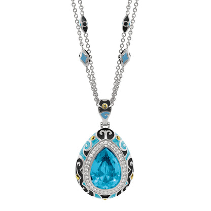 Elegant Drops Pendant Necklace blue teardrop gem with halo on chain by Lauren G Adams on Tampa Home & Garden Store