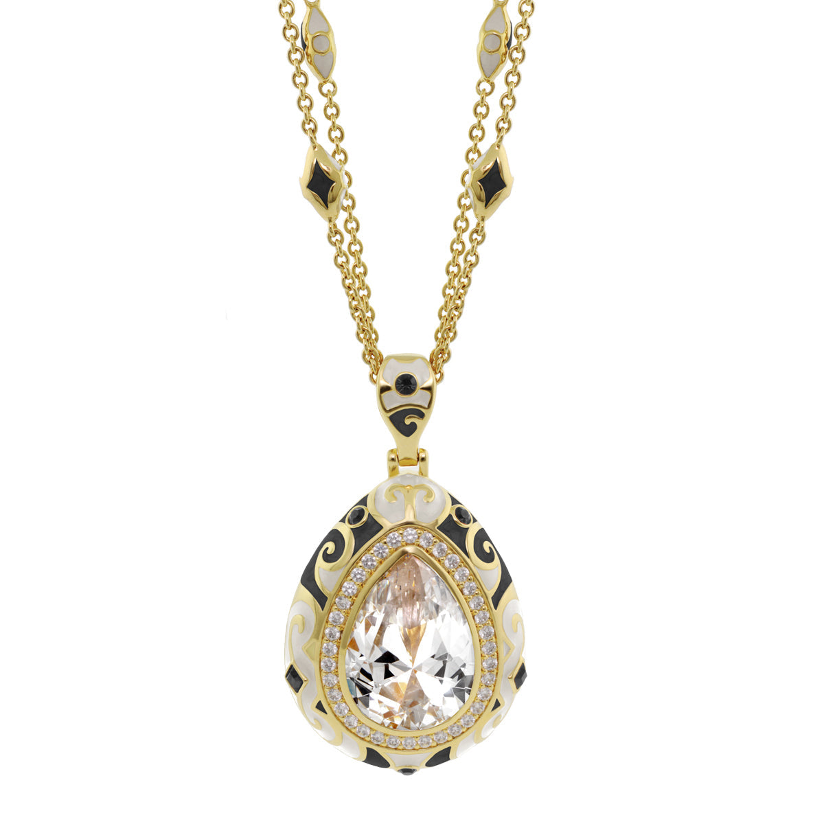 Elegant Drops Pendant Necklace by Lauren G Adams, pendant with black enamel and crystal halo on Tampa Home & Garden Store