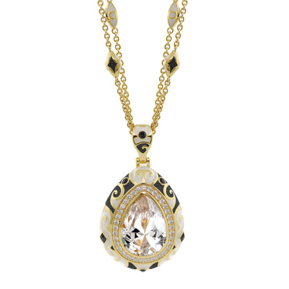 Elegant Drops Pendant Necklace by Lauren G Adams, pendant with black enamel and crystal halo on Tampa Home & Garden Store