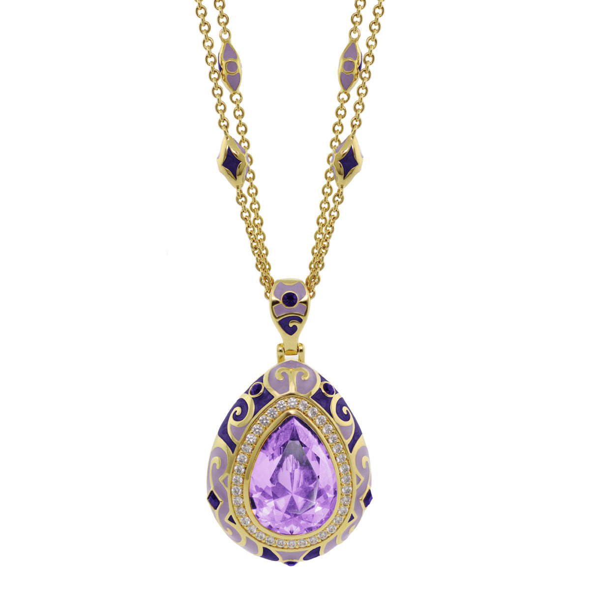Elegant Drops Pendant Necklace by Lauren G Adams, gold-tone teardrop with purple enamel on Tampa Home & Garden Store
