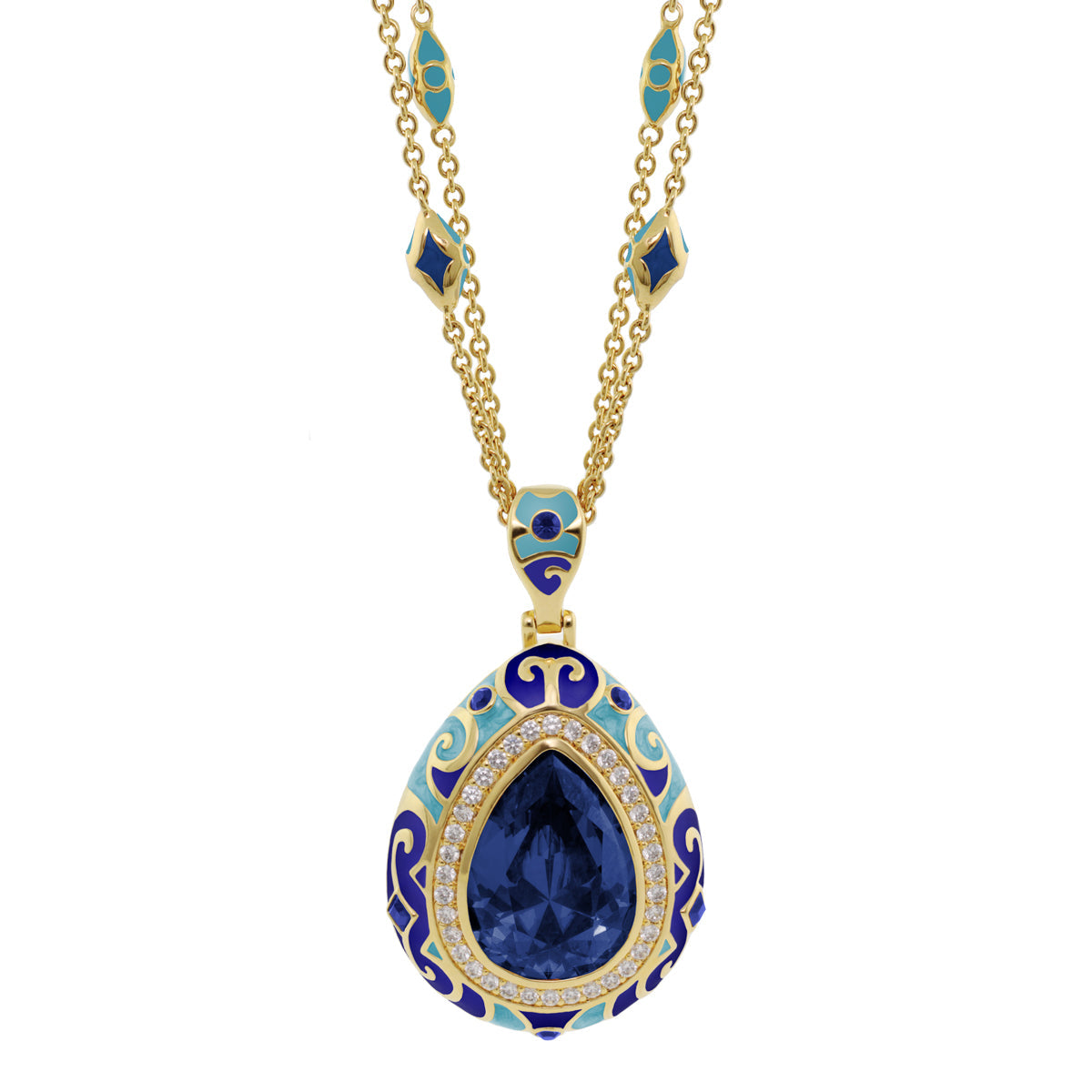 Elegant Drops Pendant Necklace by Lauren G Adams with gold-tone chain and blue teardrop on Tampa Home & Garden Store