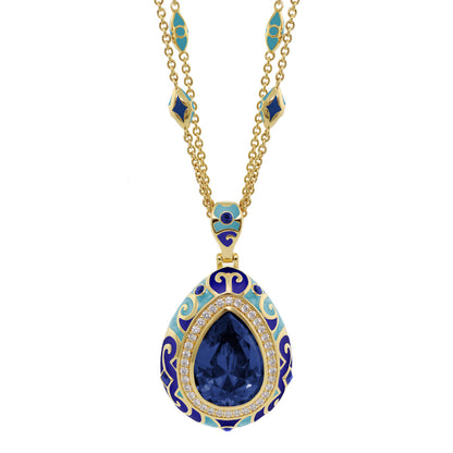Elegant Drops Pendant Necklace by Lauren G Adams with gold-tone chain and blue teardrop on Tampa Home & Garden Store