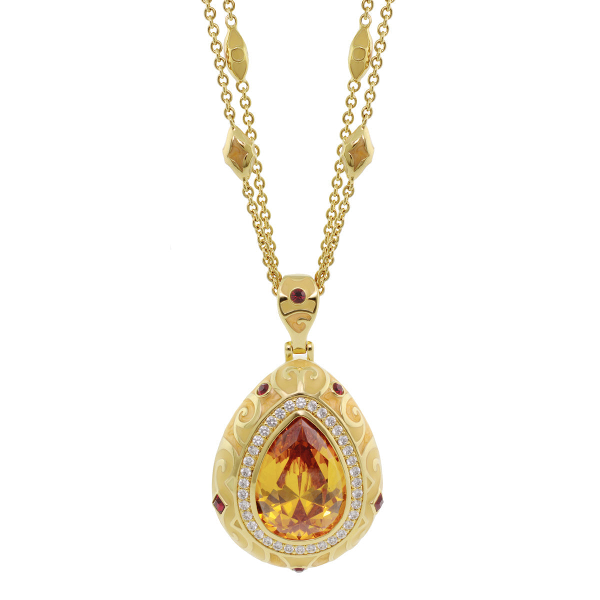 Elegant Drops Pendant Necklace by Lauren G Adams in gold-tone with orange gem and halo on Tampa Home & Garden Store