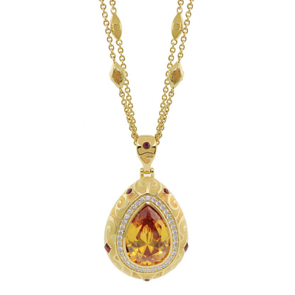 Elegant Drops Pendant Necklace by Lauren G Adams in gold-tone with orange gem and halo on Tampa Home & Garden Store