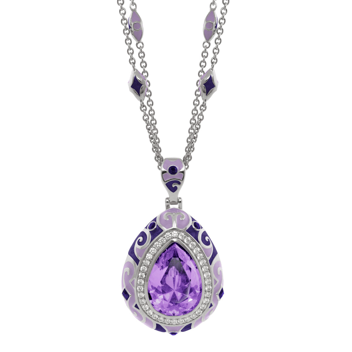 Elegant Drops Pendant Necklace by Lauren G Adams with teardrop purple gemstone and lilac enamel on Tampa Home & Garden Store