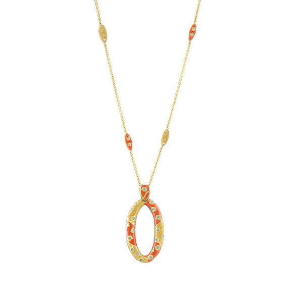 Flowering Vines Necklace by Lauren G Adams in gold with red enamel pendant and pave accents on Tampa Home & Garden Store