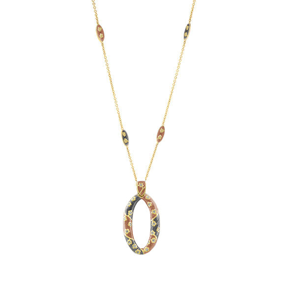 Flowering Vines Necklace by Lauren G Adams, gold-tone chain with pink and blue oval pendant on Tampa Home & Garden Store