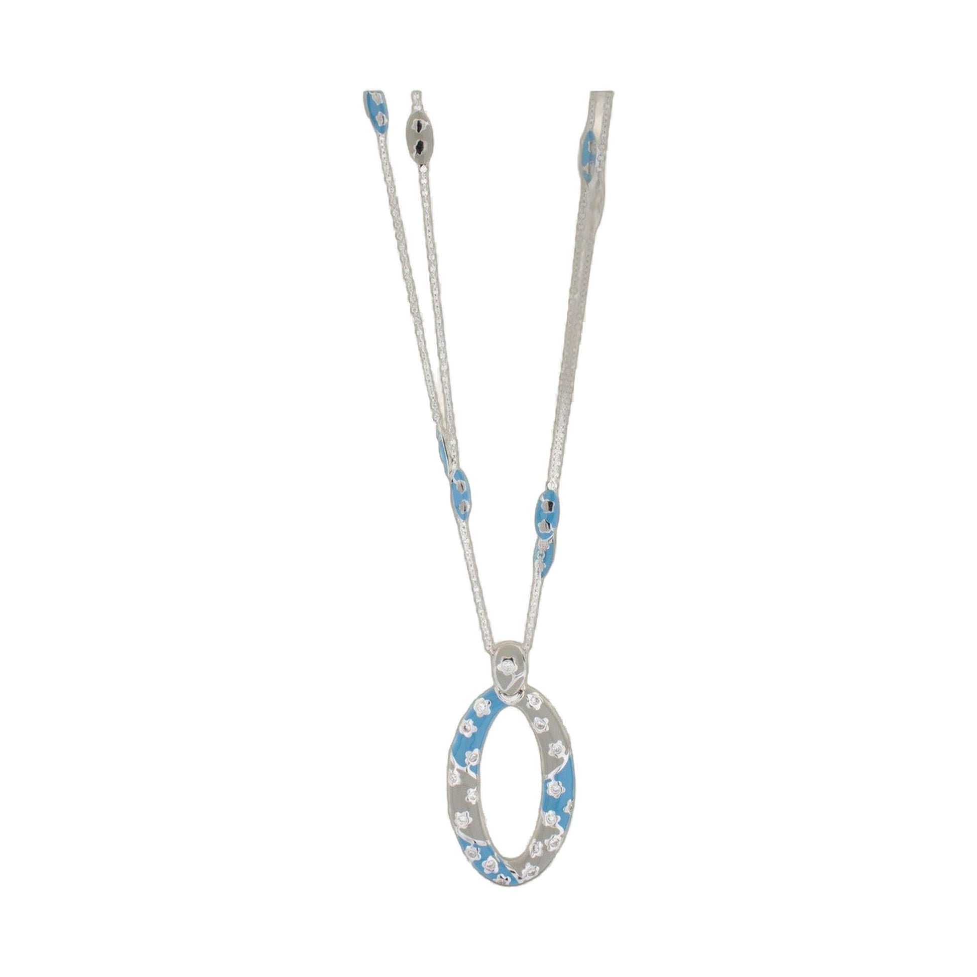 Flowering Vines Necklace by Lauren G Adams blue enamel flowers on silver chain on Tampa Home & Garden Store