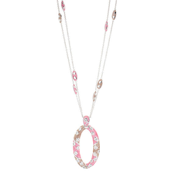 Flowering Vines Necklace by Lauren G Adams, pink enamel oval pendant on silver chain on Tampa Home & Garden Store