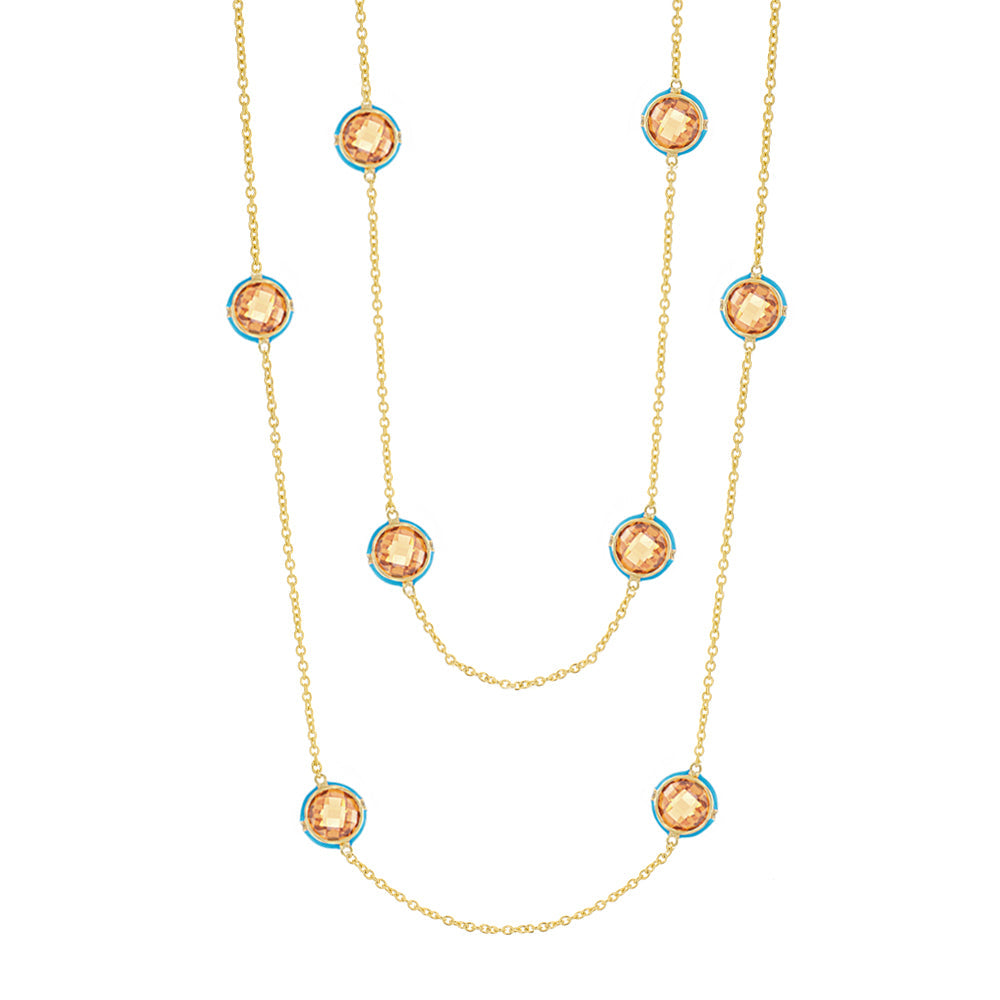 Prince Charming Necklace, Lauren G Adams, chain with orange faceted gems in turquoise halo on Tampa Home & Garden Store