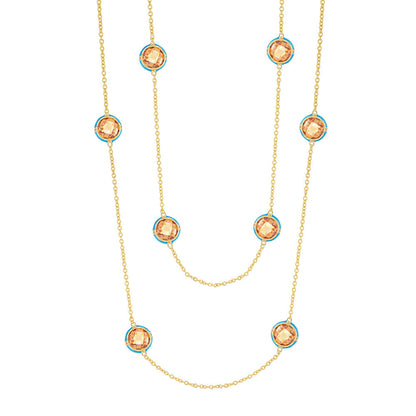 Prince Charming Necklace, Lauren G Adams, chain with orange faceted gems in turquoise halo on Tampa Home & Garden Store