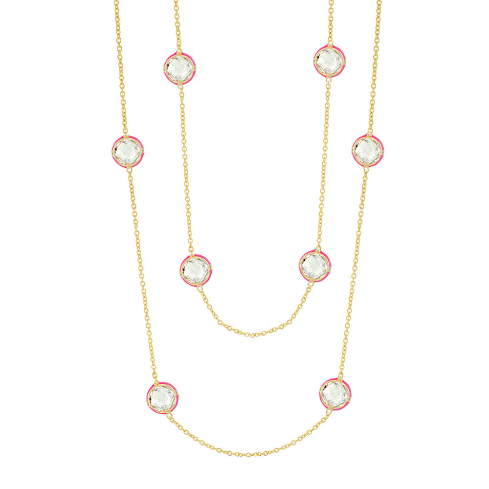 Prince Charming Necklace by Lauren G Adams, gold-tone chain with pink-edged crystal stations on Tampa Home & Garden Store