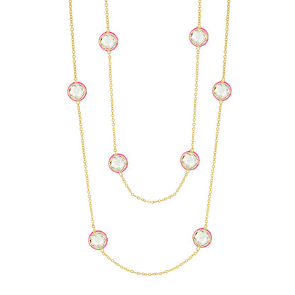 Prince Charming Necklace by Lauren G Adams, gold-tone chain with pink-edged crystal stations on Tampa Home & Garden Store