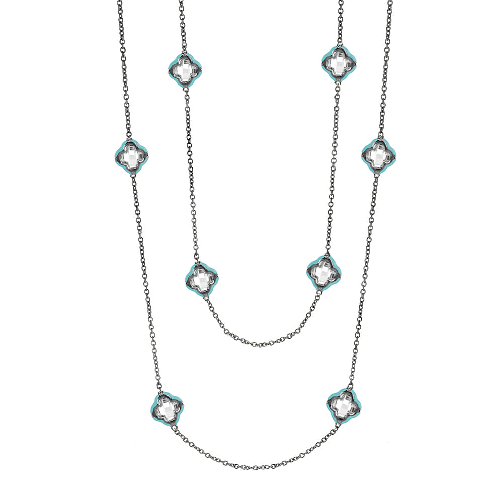 Lauren G Adams Prince Charming Long Necklace with silver chain and turquoise crystal stations on Tampa Home & Garden Store