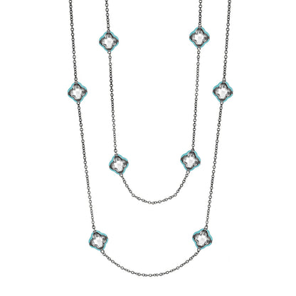 Lauren G Adams Prince Charming Long Necklace with silver chain and turquoise crystal stations on Tampa Home & Garden Store