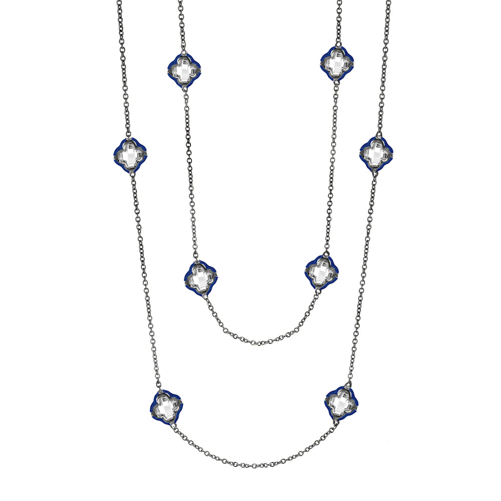 Prince Charming Long Necklace by Lauren G Adams, silver chain with blue crystals, layered on Tampa Home & Garden Store