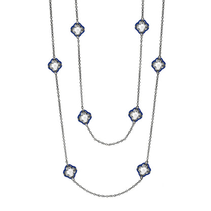 Prince Charming Long Necklace by Lauren G Adams, silver chain with blue crystals, layered on Tampa Home & Garden Store