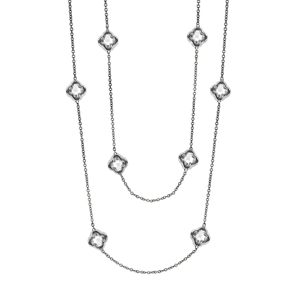 Prince Charming Long Necklace by Lauren G Adams; silver-tone chain with crystal beads on Tampa Home & Garden Store