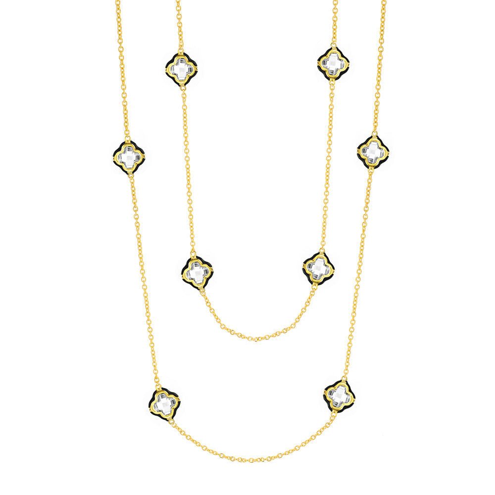 Prince Charming Long Necklace gold-tone chain with crystal quatrefoil stations by Lauren G Adams on Tampa Home & Garden Store