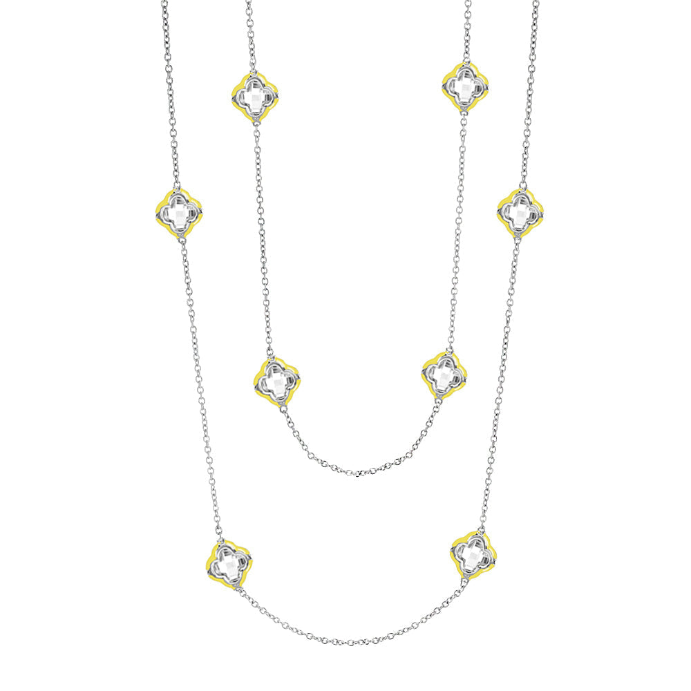 Prince Charming Long Necklace Lauren G Adams with yellow floral charms on silver chain on Tampa Home & Garden Store