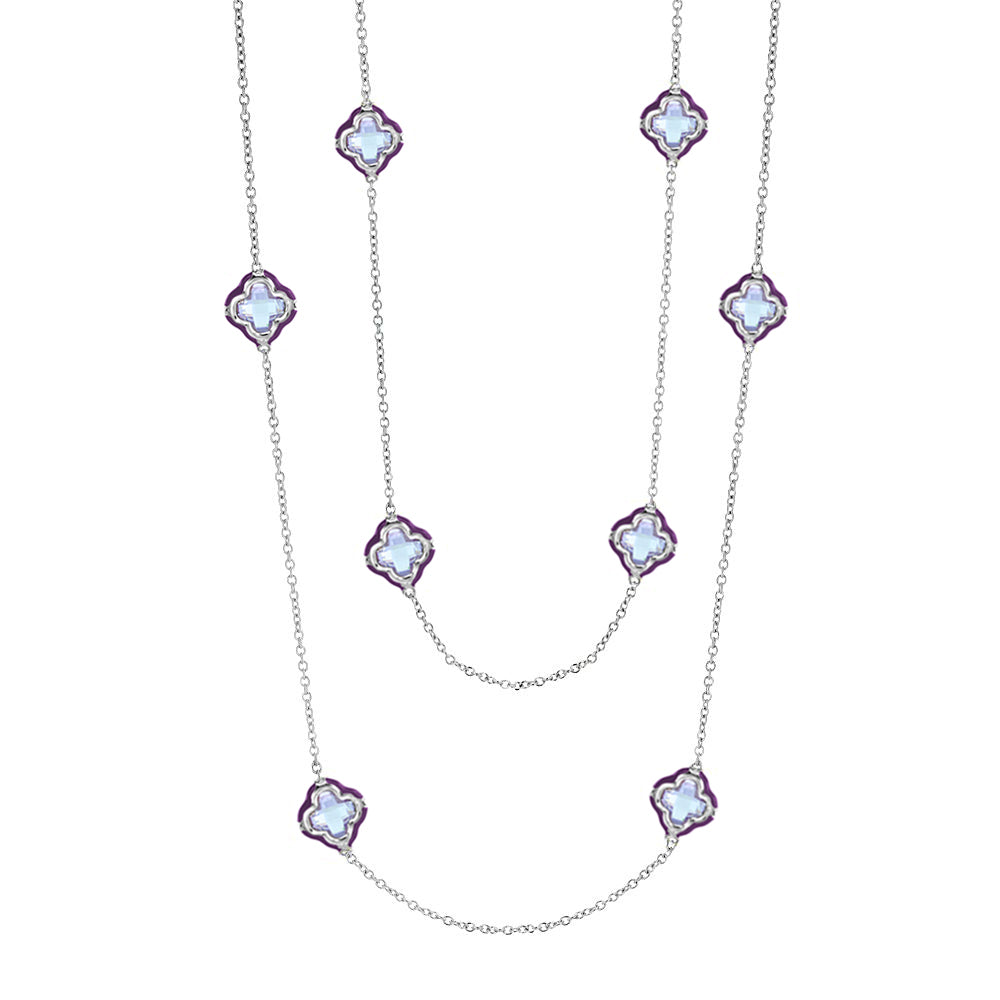 Prince Charming Long Necklace by Lauren G Adams, purple frames and light blue stones on Tampa Home & Garden Store