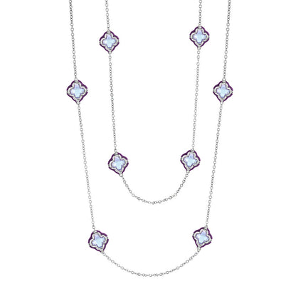 Prince Charming Long Necklace by Lauren G Adams, purple frames and light blue stones on Tampa Home & Garden Store