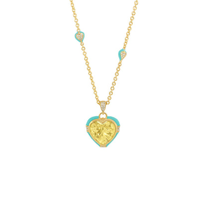 Prince Charming Necklace by Lauren G Adams, gold-tone chain with turquoise-edged heart pendant and yellow gemstone on Tampa Home & Garden Store