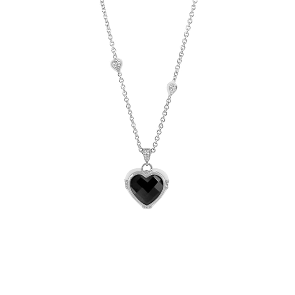Prince Charming Necklace by Lauren G Adams, silver-tone chain with black heart pendant on Tampa Home & Garden Store