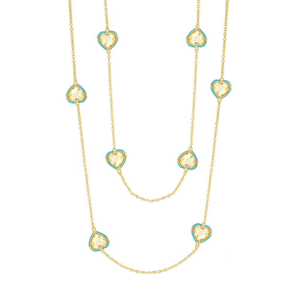 Prince Charming Necklace long gold-tone chain with turquoise heart charms by Lauren G Adams on Tampa Home & Garden Store