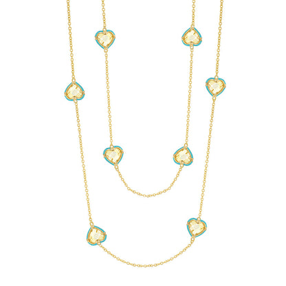 Prince Charming Necklace long gold-tone chain with turquoise heart charms by Lauren G Adams on Tampa Home & Garden Store