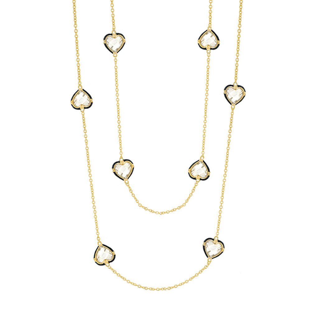 Prince Charming Necklace by Lauren G Adams with gold-tone chain and heart crystal charms on Tampa Home & Garden Store