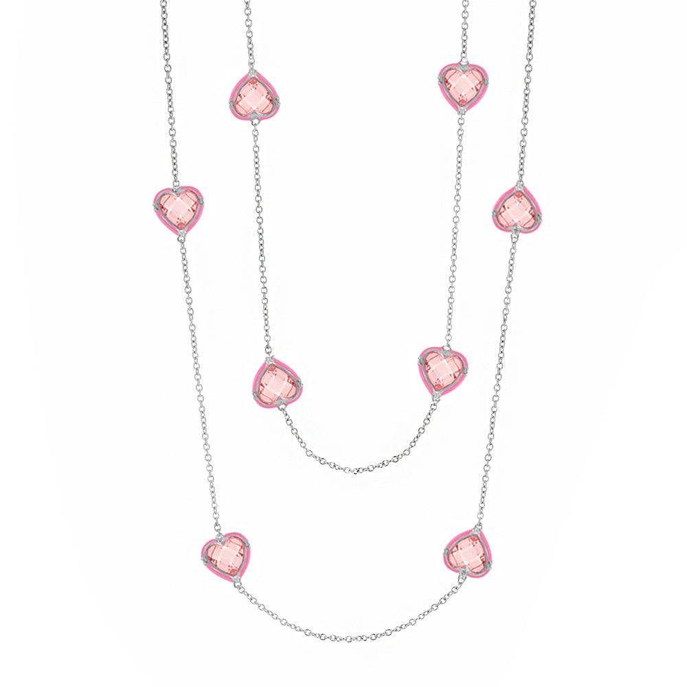 Prince Charming long necklace by Lauren G Adams with pink heart charms on a silver chain on Tampa Home & Garden Store