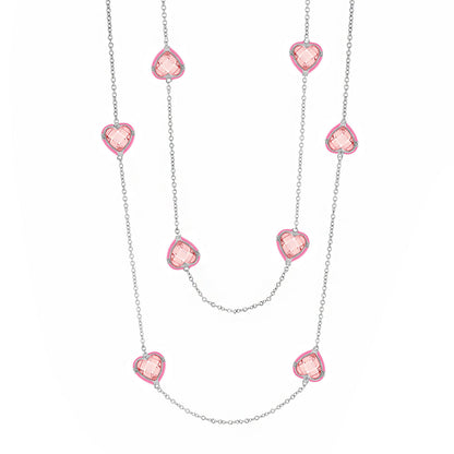 Prince Charming long necklace by Lauren G Adams with pink heart charms on a silver chain on Tampa Home & Garden Store