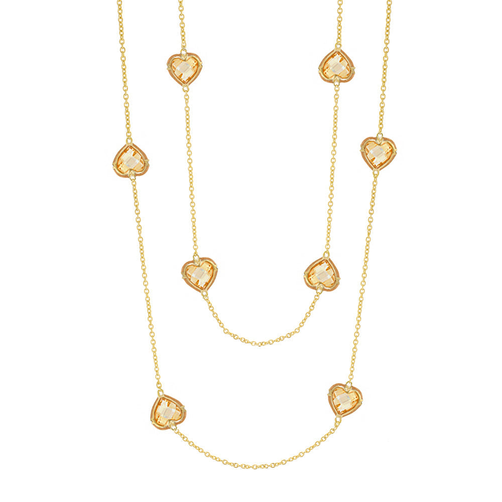 Prince Charming Long Necklace by Lauren G Adams in gold-tone with crystal heart charms on Tampa Home & Garden Store