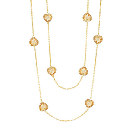 Prince Charming Long Necklace by Lauren G Adams in gold-tone with crystal heart charms on Tampa Home & Garden Store