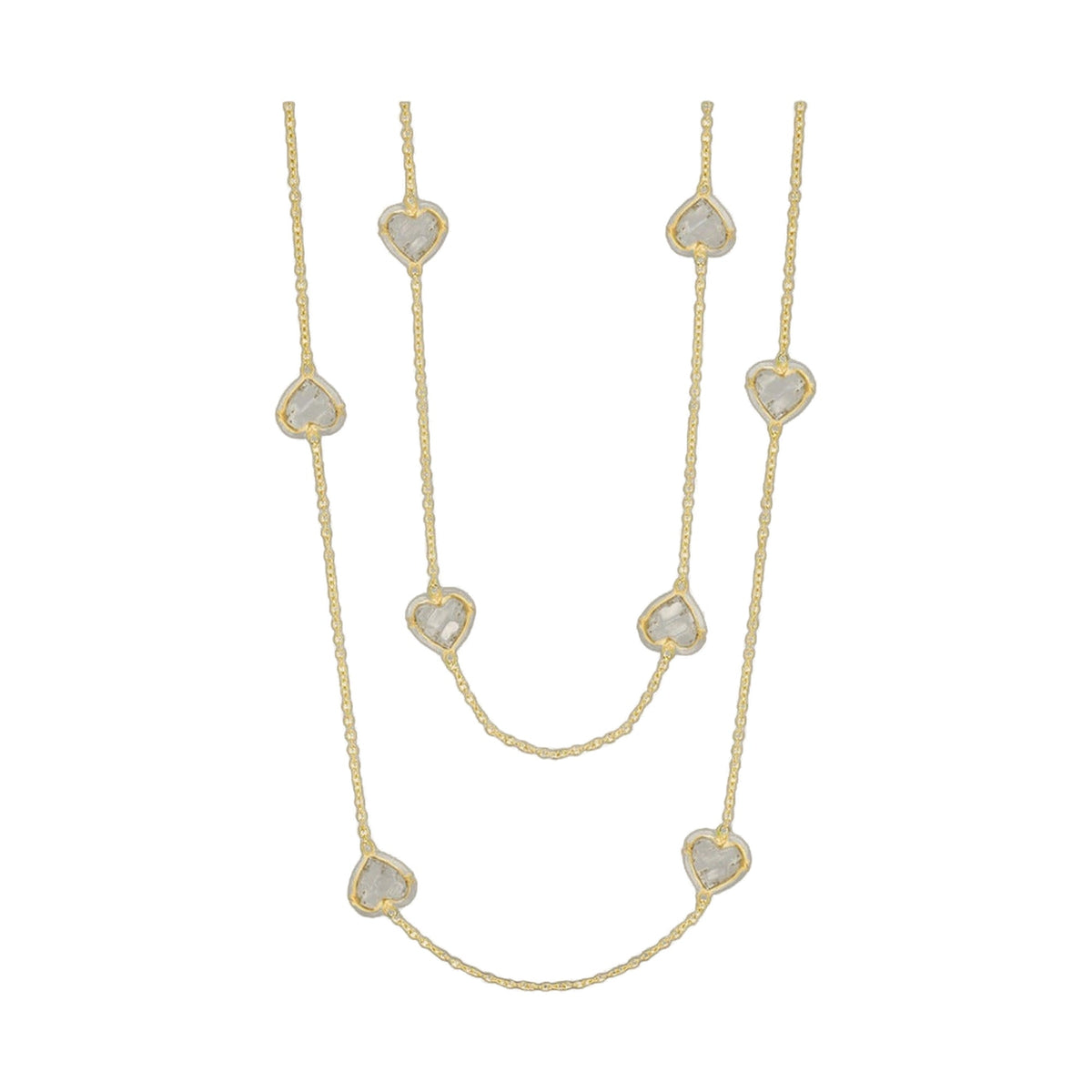 Prince Charming long necklace by Lauren G Adams, four-strand gold-tone chains with heart charms on Tampa Home & Garden Store