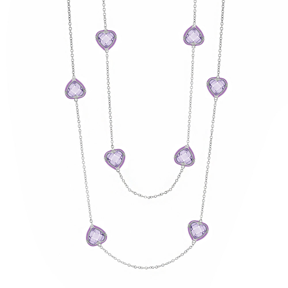 Prince Charming Long Necklace by Lauren G Adams with lavender heart charms on silver-tone chains on Tampa Home & Garden Store