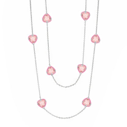 Prince Charming Long Necklace by Lauren G Adams with pink heart charms on a silver chain on Tampa Home & Garden Store