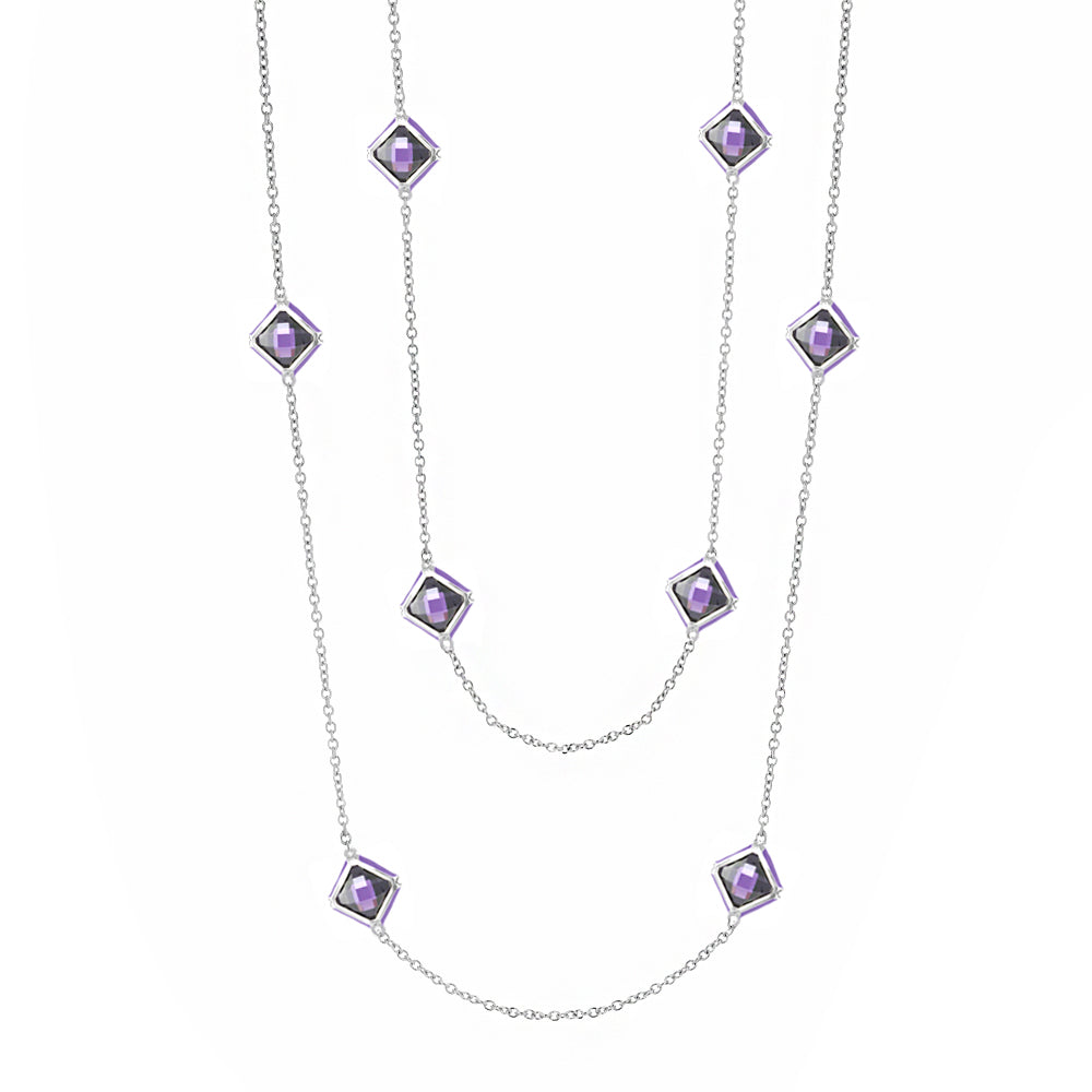 Prince Charming Long Necklace with purple square gems on silver chain by Lauren G Adams on Tampa Home & Garden Store