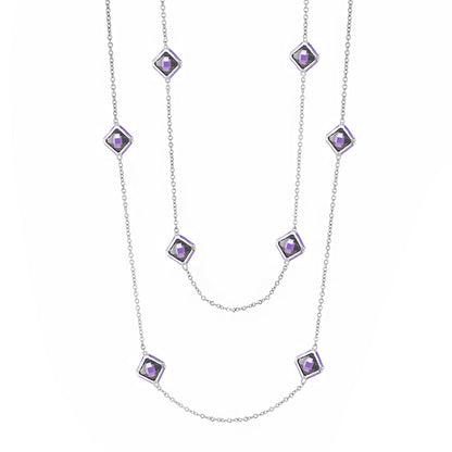 Prince Charming Long Necklace with purple square gems on silver chain by Lauren G Adams on Tampa Home & Garden Store