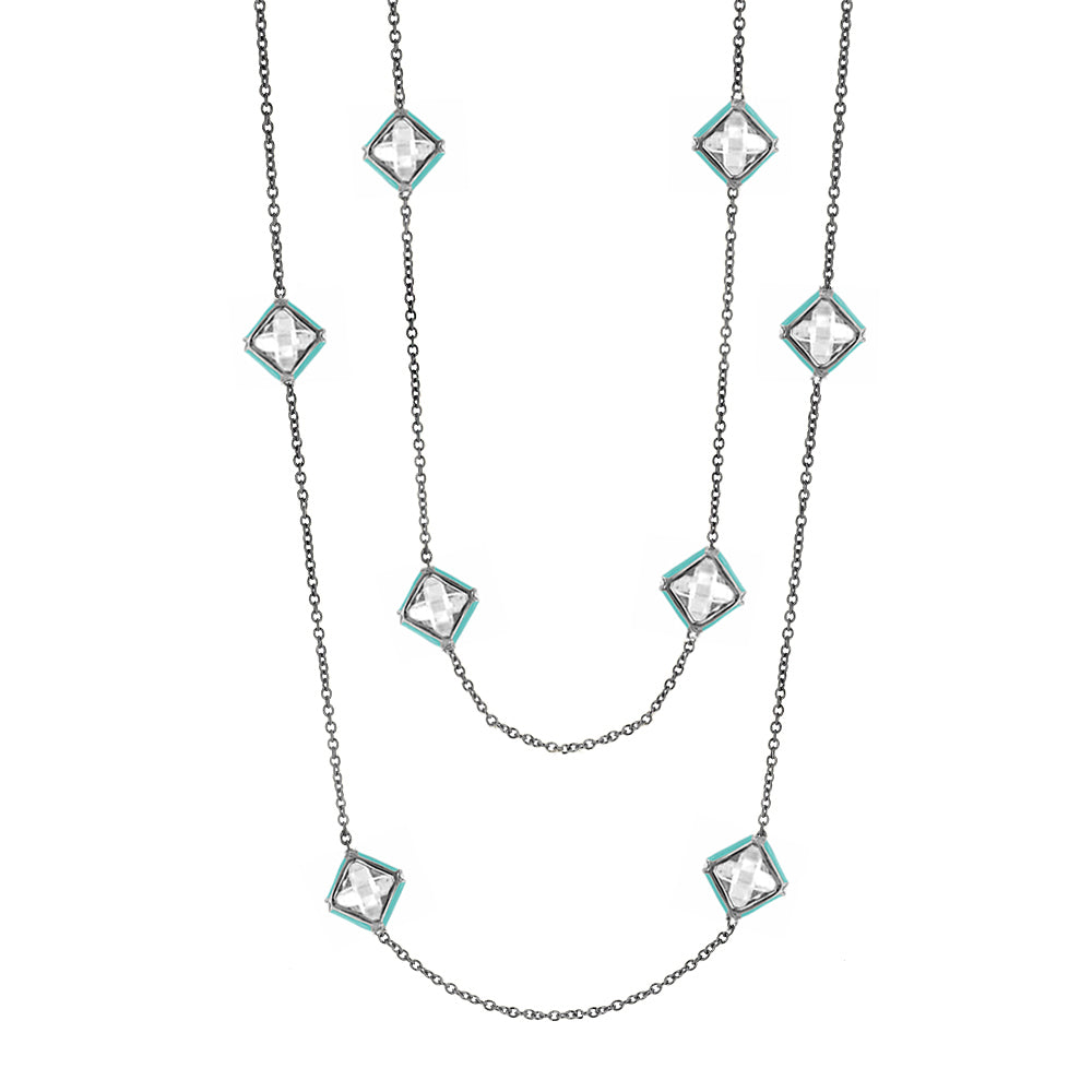 Prince Charming Necklace by Lauren G Adams; silver-tone chain with turquoise-edged crystals on Tampa Home & Garden Store