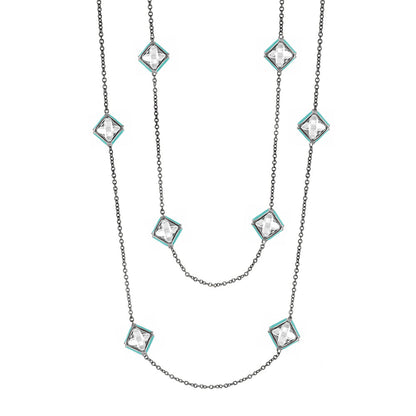 Prince Charming Necklace by Lauren G Adams; silver-tone chain with turquoise-edged crystals on Tampa Home & Garden Store