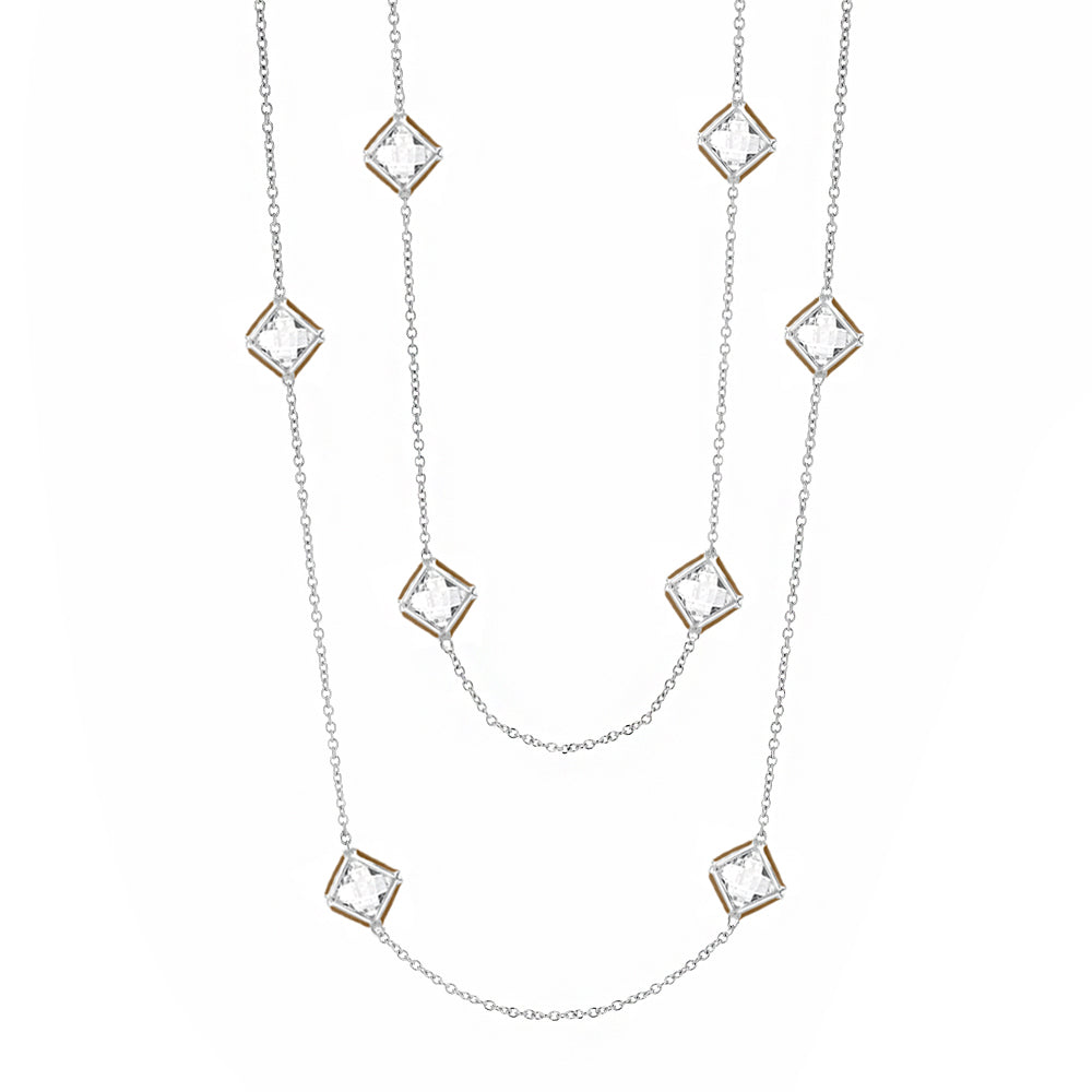 Prince Charming Necklace long necklace with silver chain and gold-tone square crystal charms on Tampa Home & Garden Store