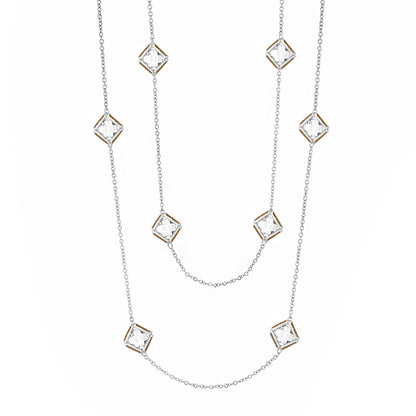 Prince Charming Necklace long necklace with silver chain and gold-tone square crystal charms on Tampa Home & Garden Store