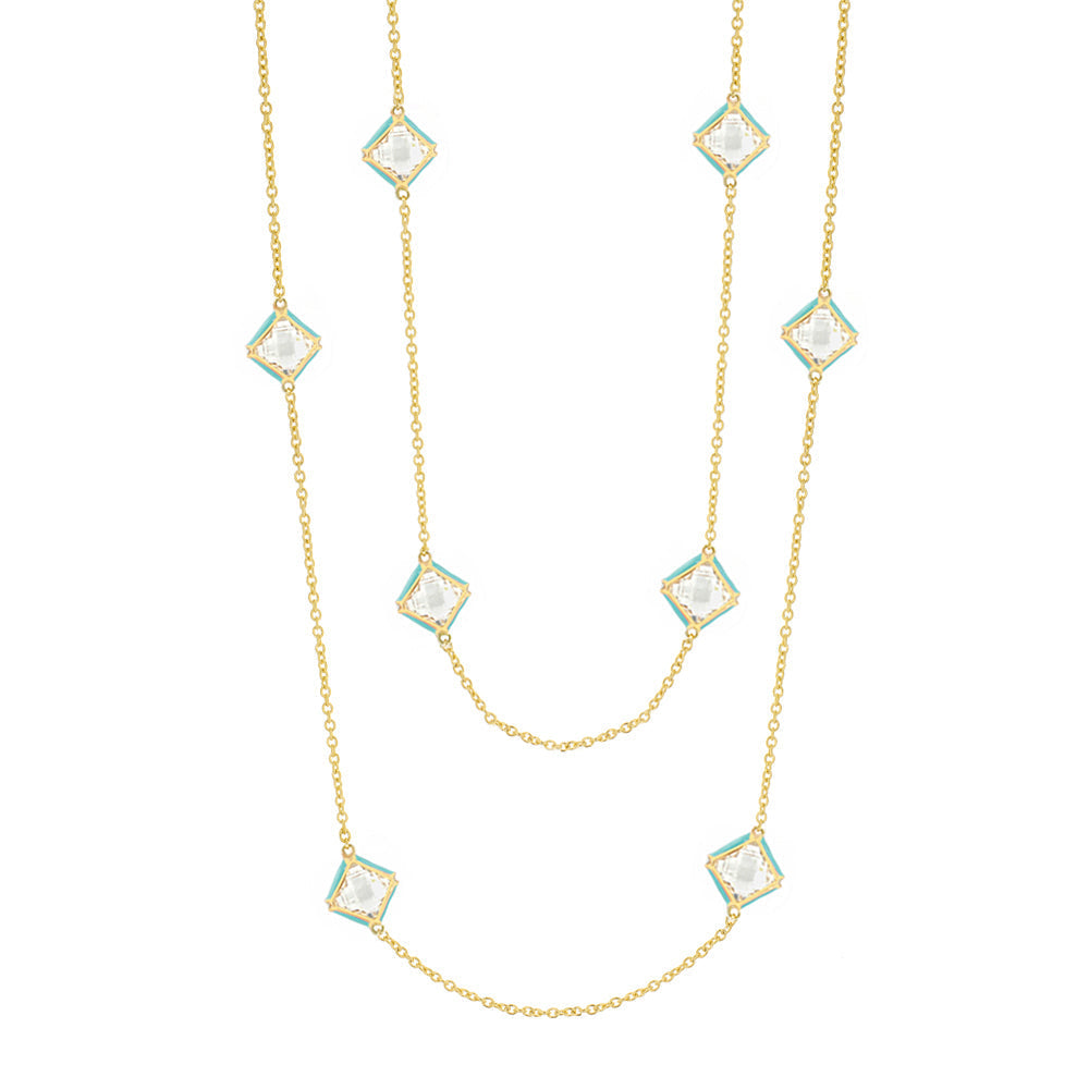 Prince Charming Necklace two-layer gold chain with turquoise diamond charms Lauren G Adams on Tampa Home & Garden Store